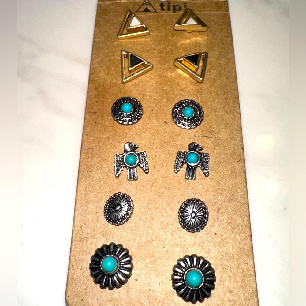 Silver Turquoise + Gold Stud Earrings Set